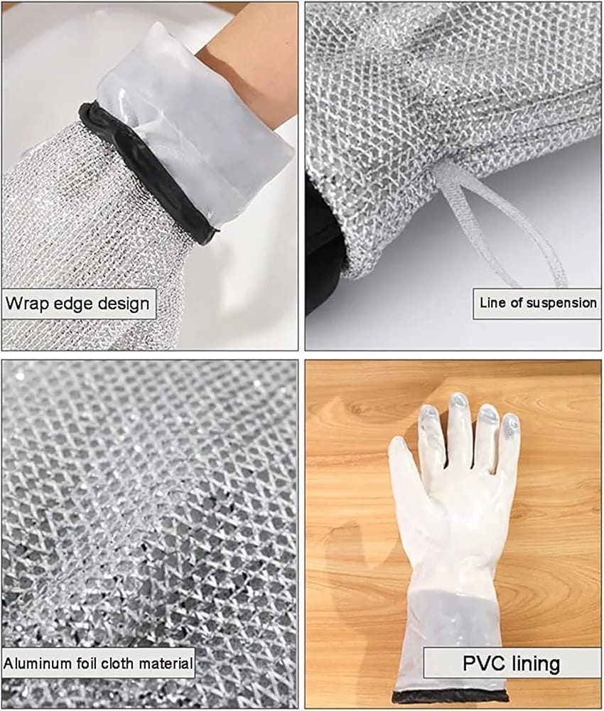 Reusable Non-Scratch Wire Hand Gloves, Ideal for Washing Dishes, Multipurpose Cleaning, Wet and Dry, Stainless Steel Scrubber, Dishwashing Gloves, Machine Washable (Hand Gloves, 2)
